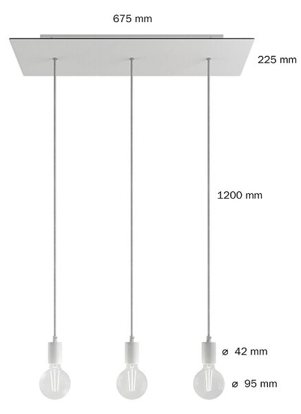 Creative cables Závěsná lampa se 3 světly, s obdélníkovým XXL baldachýnem Rose-one, textilním kabelem a kovovými komponenty Barva: Matný černý dibond