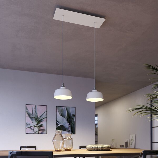 Creative cables Závěsná lampa se 2 světly, s obdélníkovým XXL baldachýnem Rose-one, textilním kabelem a keramickými stínidly Barva: Hladký ocelový dibond