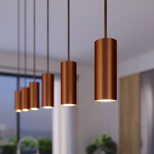 Creative cables Závěsná lampa se 3 světly, s obdélníkovým XXL baldachýnem Rose-one, textilním kabelem a kovovými stínidly Tub-E14 Barva: Hladký měděný dibond
