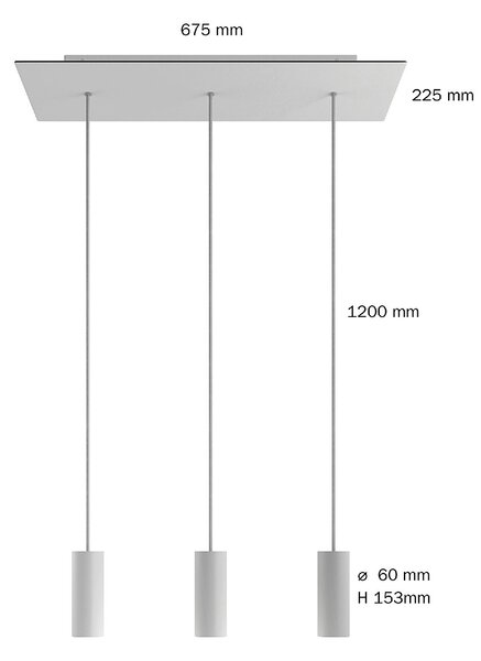 Creative cables Závěsná lampa se 3 světly, s obdélníkovým XXL baldachýnem Rose-one, textilním kabelem a kovovými stínidly Tub-E14 Barva: Hladký měděný dibond