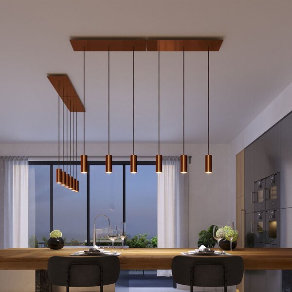 Creative cables Závěsná lampa se 3 světly, s obdélníkovým XXL baldachýnem Rose-one, textilním kabelem a kovovými stínidly Tub-E14 Barva: Hladký měděný dibond