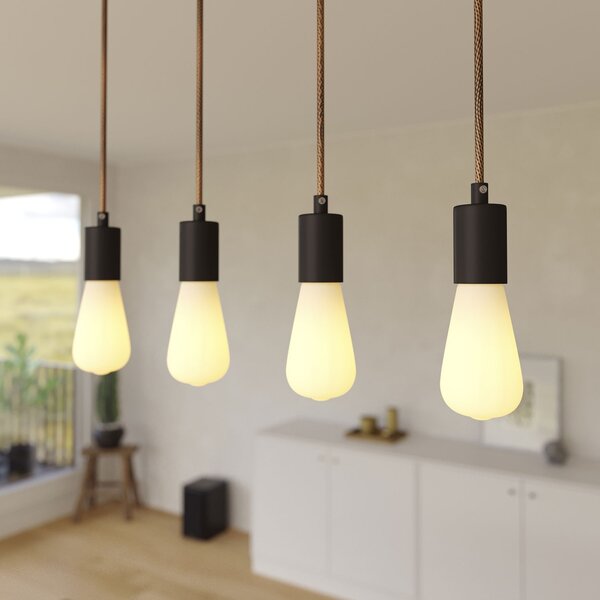 Creative cables Závěsná lampa se 4 světly, s obdélníkovým XXL baldachýnem Rose-one, textilním kabelem a kovovými komponenty Barva: Matný černý dibond