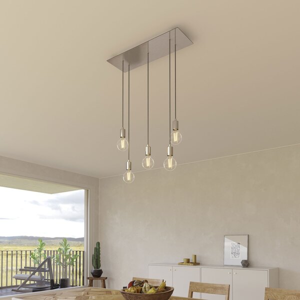Creative cables Závěsná lampa s 5 světly, s obdélníkovým XXL baldachýnem Rose-one, textilním kabelem a kovovými komponenty Barva: Matný černý dibond