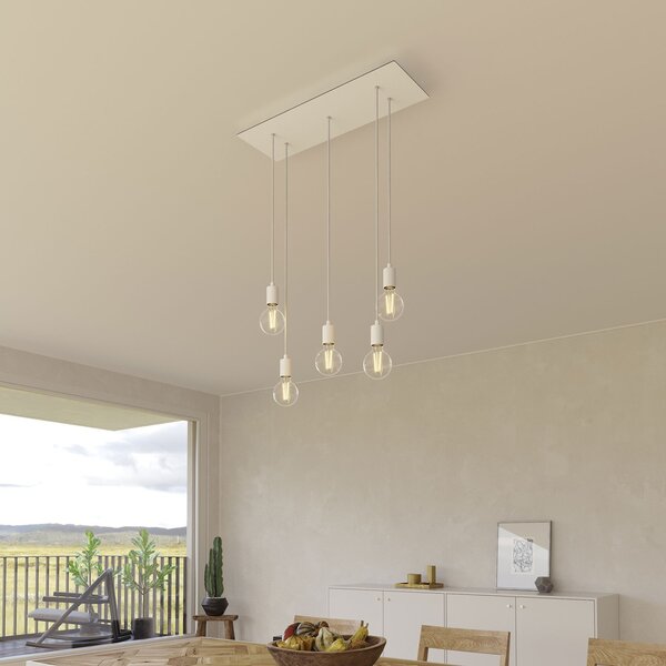 Creative cables Závěsná lampa s 5 světly, s obdélníkovým XXL baldachýnem Rose-one, textilním kabelem a kovovými komponenty Barva: Matný černý dibond