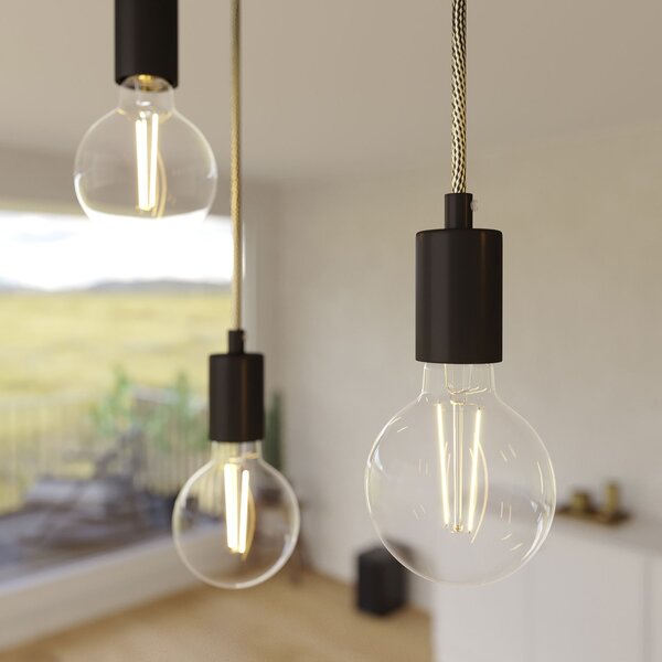 Creative cables Závěsná lampa s 5 světly, s obdélníkovým XXL baldachýnem Rose-one, textilním kabelem a kovovými komponenty Barva: Matný černý dibond