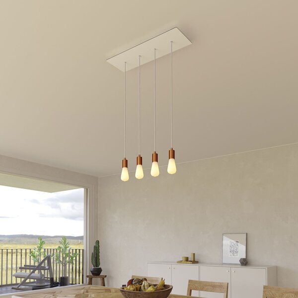 Creative cables Závěsná lampa se 4 světly, s obdélníkovým XXL baldachýnem Rose-one, textilním kabelem a kovovými komponenty Barva: Matný černý dibond