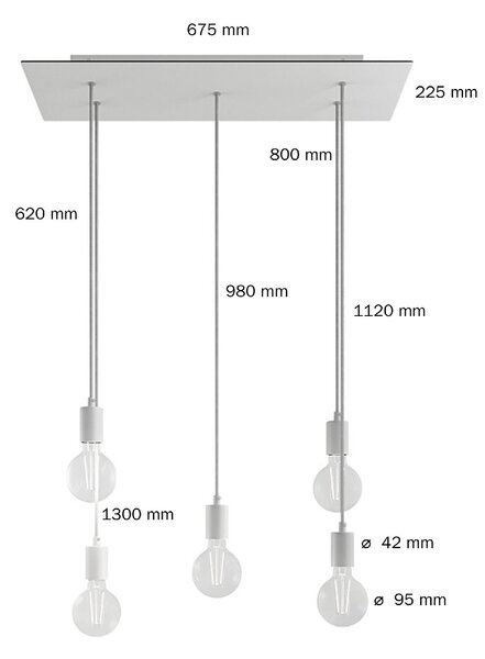 Creative cables Závěsná lampa s 5 světly, s obdélníkovým XXL baldachýnem Rose-one, textilním kabelem a kovovými komponenty Barva: Matný černý dibond