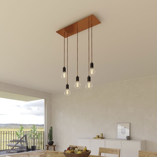 Creative cables Závěsná lampa s 5 světly, s obdélníkovým XXL baldachýnem Rose-one, textilním kabelem a kovovými komponenty Barva: Matný černý dibond
