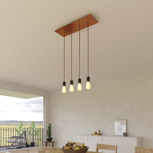 Creative cables Závěsná lampa se 4 světly, s obdélníkovým XXL baldachýnem Rose-one, textilním kabelem a kovovými komponenty Barva: Matný černý dibond