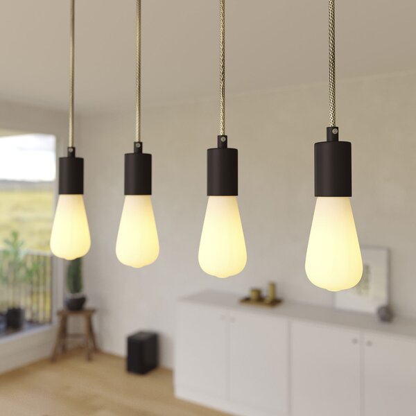 Creative cables Závěsná lampa se 4 světly, s obdélníkovým XXL baldachýnem Rose-one, textilním kabelem a kovovými komponenty Barva: Matný černý dibond