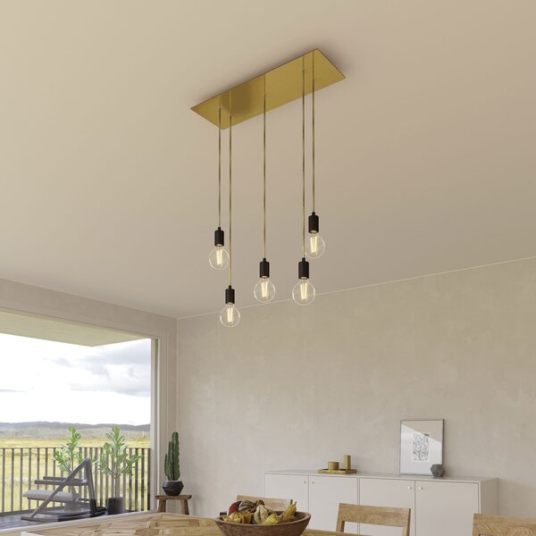 Creative cables Závěsná lampa s 5 světly, s obdélníkovým XXL baldachýnem Rose-one, textilním kabelem a kovovými komponenty Barva: Matný černý dibond