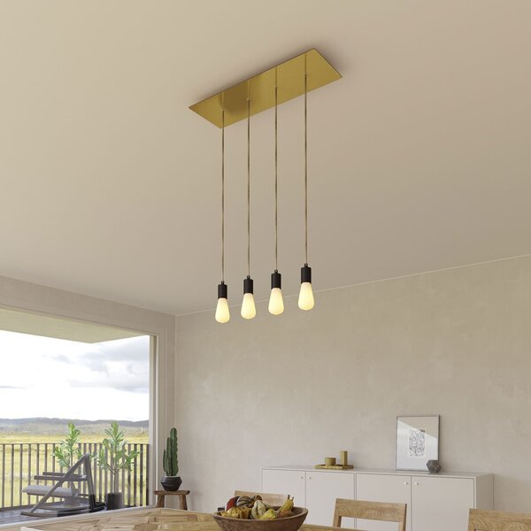 Creative cables Závěsná lampa se 4 světly, s obdélníkovým XXL baldachýnem Rose-one, textilním kabelem a kovovými komponenty Barva: Matný černý dibond