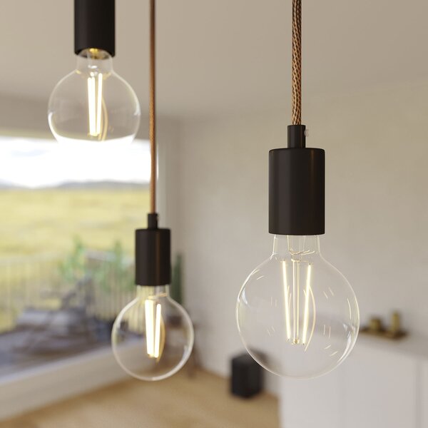 Creative cables Závěsná lampa s 5 světly, s obdélníkovým XXL baldachýnem Rose-one, textilním kabelem a kovovými komponenty Barva: Matný černý dibond
