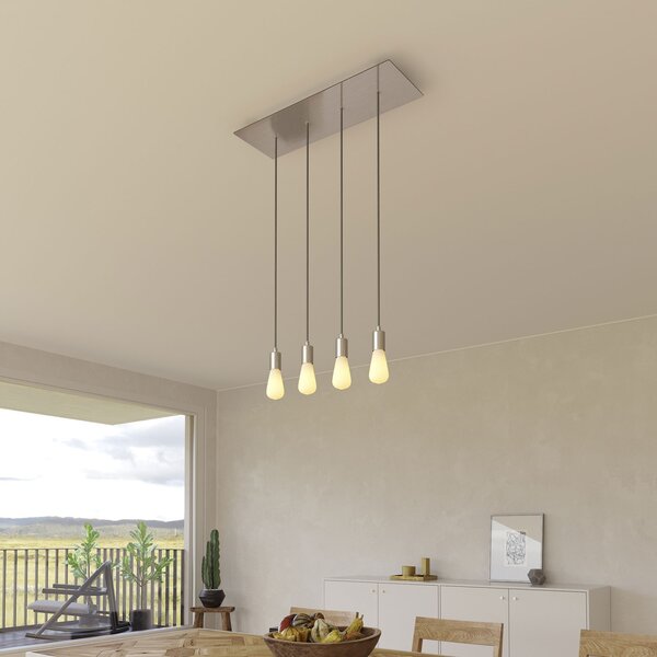 Creative cables Závěsná lampa se 4 světly, s obdélníkovým XXL baldachýnem Rose-one, textilním kabelem a kovovými komponenty Barva: Matný černý dibond
