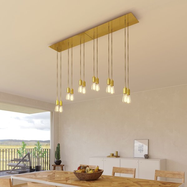 Creative cables Závěsná lampa s 6 světly, s obdélníkovým XXL baldachýnem Rose-one, textilním kabelem a kovovými komponenty Barva: Hladký ocelový dibond