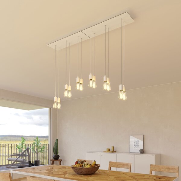 Creative cables Závěsná lampa s 6 světly, s obdélníkovým XXL baldachýnem Rose-one, textilním kabelem a kovovými komponenty Barva: Hladký ocelový dibond
