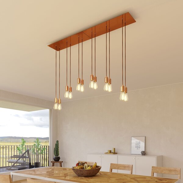 Creative cables Závěsná lampa s 6 světly, s obdélníkovým XXL baldachýnem Rose-one, textilním kabelem a kovovými komponenty Barva: Hladký ocelový dibond