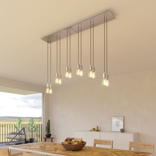 Creative cables Závěsná lampa s 6 světly, s obdélníkovým XXL baldachýnem Rose-one, textilním kabelem a kovovými komponenty Barva: Hladký ocelový dibond