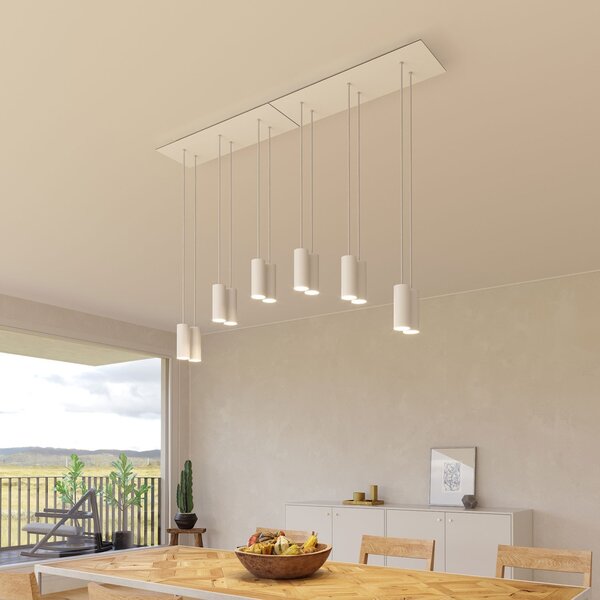 Creative cables Závěsná lampa s 6 světly, s obdélníkovým XXL baldachýnem Rose-one, textilním kabelem a kovovými stínidly Tub-E14 Barva: Hladký měděný dibond