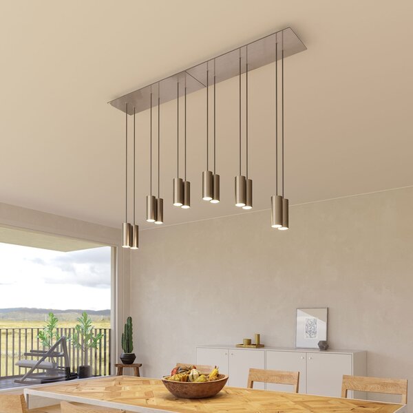 Creative cables Závěsná lampa s 6 světly, s obdélníkovým XXL baldachýnem Rose-one, textilním kabelem a kovovými stínidly Tub-E14 Barva: Hladký měděný dibond