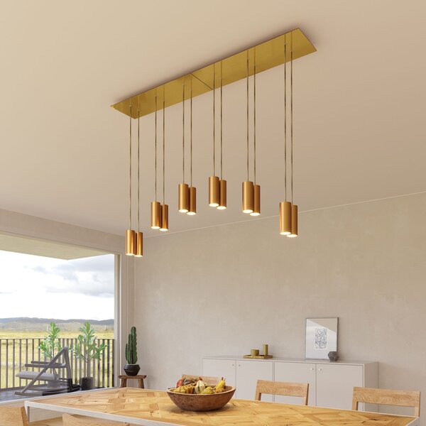 Creative cables Závěsná lampa s 6 světly, s obdélníkovým XXL baldachýnem Rose-one, textilním kabelem a kovovými stínidly Tub-E14 Barva: Hladký měděný dibond