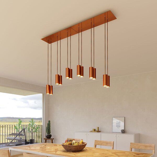 Creative cables Závěsná lampa s 6 světly, s obdélníkovým XXL baldachýnem Rose-one, textilním kabelem a kovovými stínidly Tub-E14 Barva: Hladký měděný dibond
