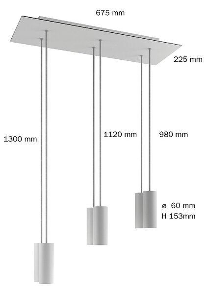 Creative cables Závěsná lampa s 6 světly, s obdélníkovým XXL baldachýnem Rose-one, textilním kabelem a kovovými stínidly Tub-E14 Barva: Hladký měděný dibond