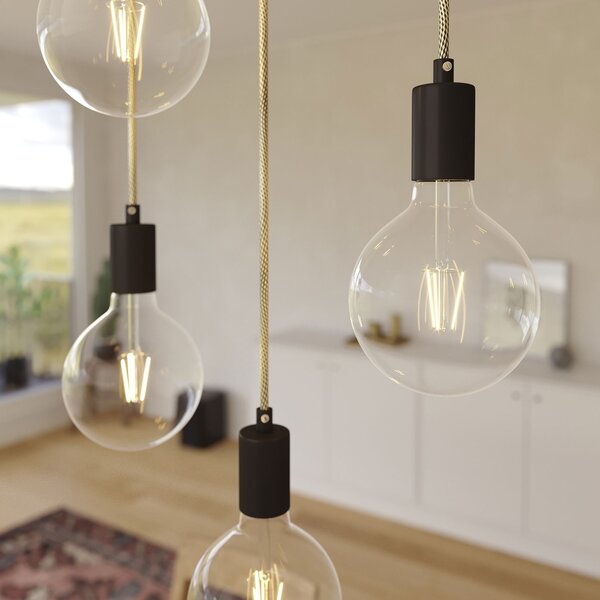 Creative cables Závěsná lampa se 7 světly, s obdélníkovým XXL baldachýnem Rose-one, textilním kabelem a kovovými komponenty Barva: Matný černý dibond
