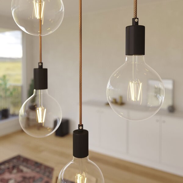 Creative cables Závěsná lampa se 7 světly, s obdélníkovým XXL baldachýnem Rose-one, textilním kabelem a kovovými komponenty Barva: Matný černý dibond