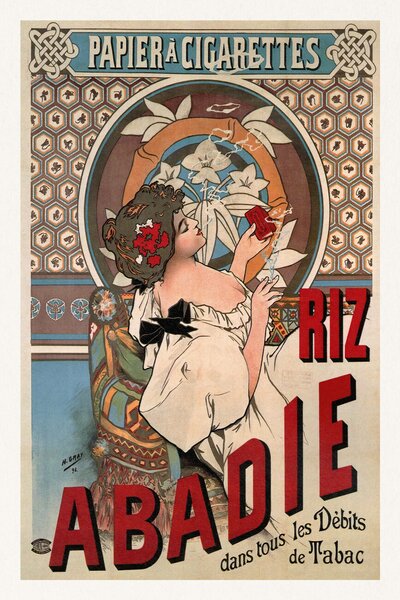 Obrazová reprodukce Riz Abadie (Vintage Art Nouveau Cigarette Advert) - Alfons / Alphonse Mucha, (26.7 x 40 cm)
