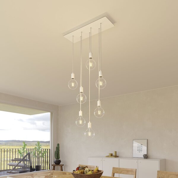 Creative cables Závěsná lampa se 7 světly, s obdélníkovým XXL baldachýnem Rose-one, textilním kabelem a kovovými komponenty Barva: Matný černý dibond