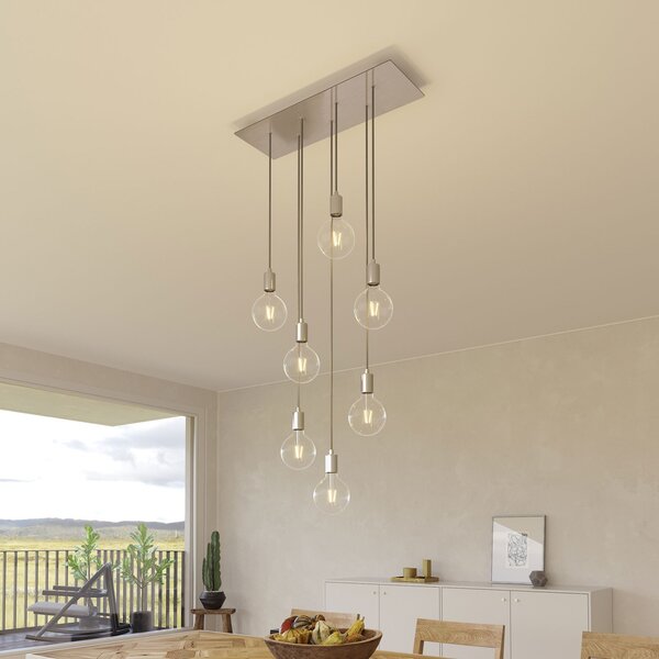 Creative cables Závěsná lampa se 7 světly, s obdélníkovým XXL baldachýnem Rose-one, textilním kabelem a kovovými komponenty Barva: Matný černý dibond