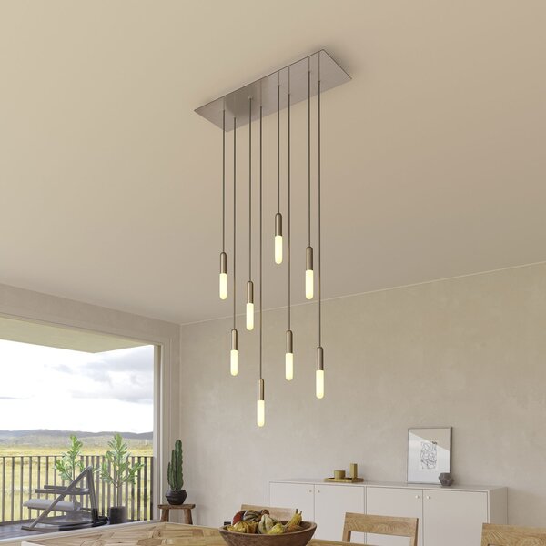 Creative cables Závěsná lampa s 8 světly, s obdélníkovým XXL baldachýnem Rose-one, textilním kabelem a kovovými komponenty Barva: Matný černý dibond