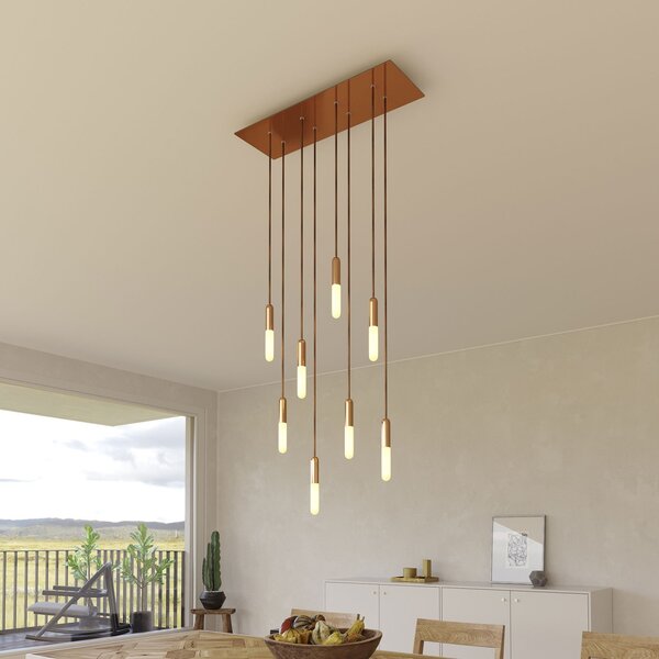 Creative cables Závěsná lampa s 8 světly, s obdélníkovým XXL baldachýnem Rose-one, textilním kabelem a kovovými komponenty Barva: Matný černý dibond