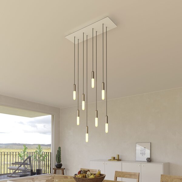 Creative cables Závěsná lampa s 8 světly, s obdélníkovým XXL baldachýnem Rose-one, textilním kabelem a kovovými komponenty Barva: Matný černý dibond