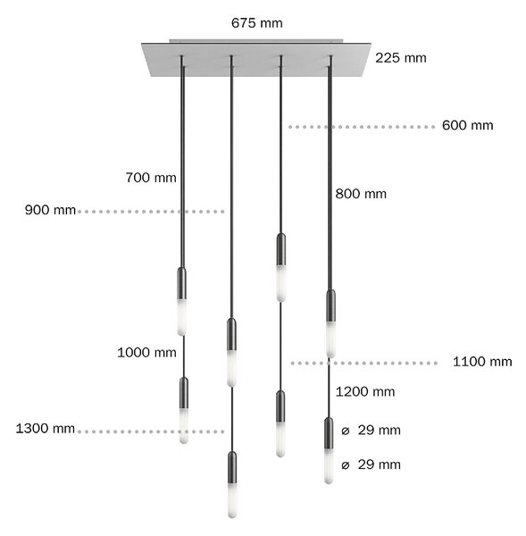Creative cables Závěsná lampa s 8 světly, s obdélníkovým XXL baldachýnem Rose-one, textilním kabelem a kovovými komponenty Barva: Matný černý dibond