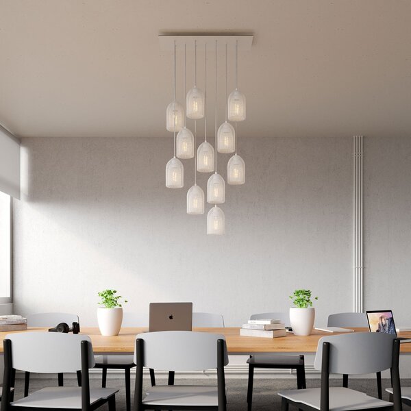 Creative cables Závěsná lampa s 11 světly, s obdélníkovým XXL baldachýnem Rose-one, textilním kabelem a kovovými stínidly Ghostbell Barva: Matný černý dibond