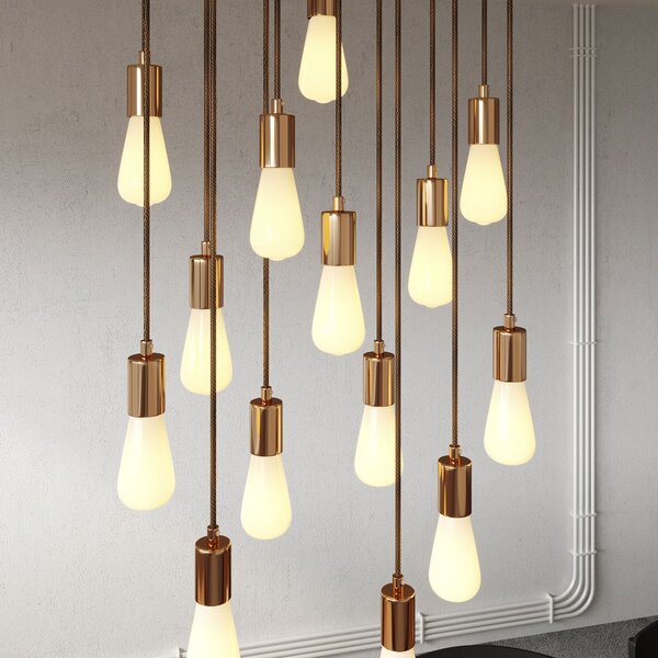 Creative cables Závěsná lampa se 14 světly, s obdélníkovým XXL baldachýnem Rose-one, textilním kabelem a kovovými komponenty Barva: Hladký ocelový dibond
