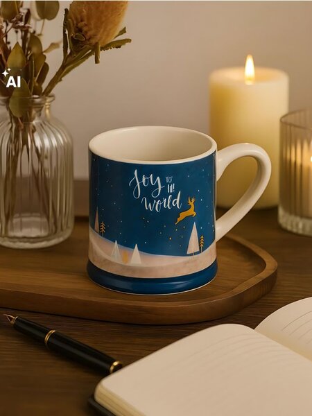 Sinsay - Keramický vánoční hrnek s nápisem „Joy to the World“ - tmavě zelená