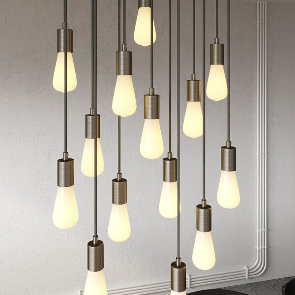 Creative cables Závěsná lampa se 14 světly, s obdélníkovým XXL baldachýnem Rose-one, textilním kabelem a kovovými komponenty Barva: Hladký ocelový dibond