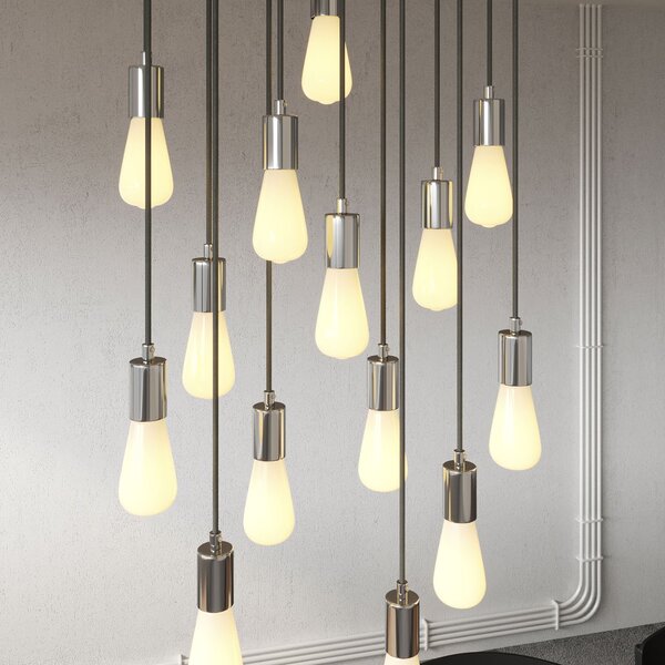 Creative cables Závěsná lampa se 14 světly, s obdélníkovým XXL baldachýnem Rose-one, textilním kabelem a kovovými komponenty Barva: Hladký ocelový dibond