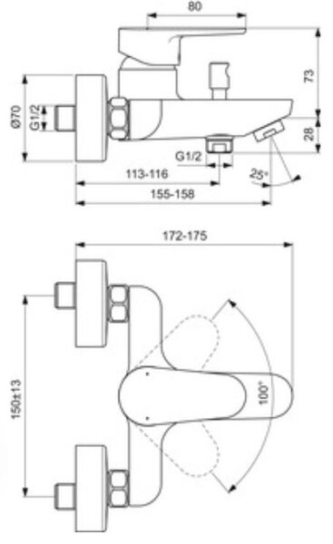 Ideal Standard Cerafine vanová baterie na stěnu chrom BC500AA