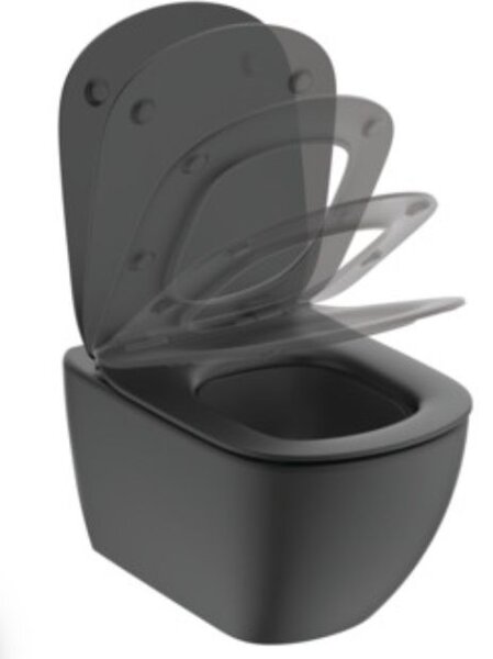 Ideal Standard Tesi wc mísa se sedátkem s pomalým sklápěním závěsná bez splachovacího kruhu černá T3546V3