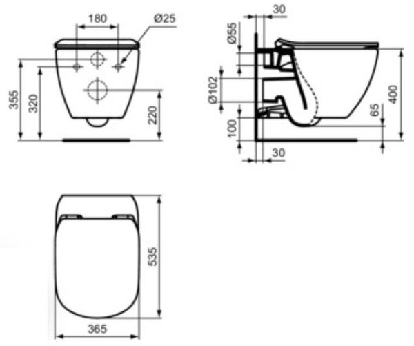 Ideal Standard Tesi wc mísa se sedátkem s pomalým sklápěním závěsná bez splachovacího kruhu černá T3546V3
