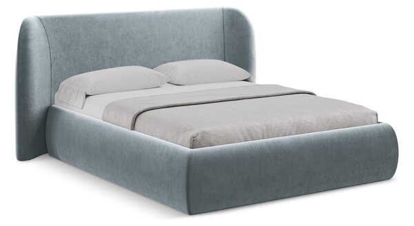 Světle modrá čalouněná dvoulůžková postel s úložným prostorem s roštem 160x200 cm Hauke – Makamii