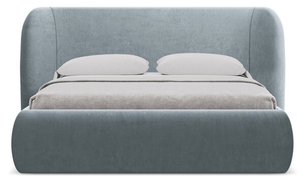 Světle modrá čalouněná dvoulůžková postel s úložným prostorem s roštem 160x200 cm Hauke – Makamii