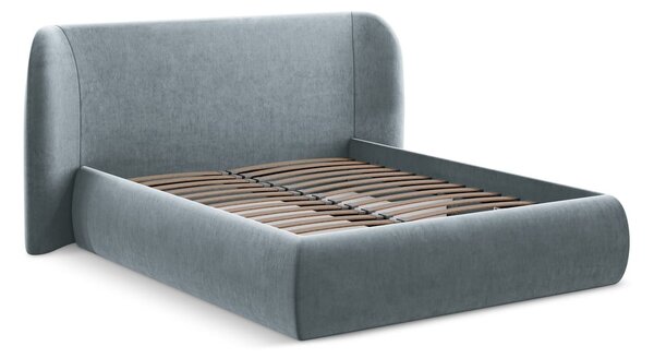 Světle modrá čalouněná dvoulůžková postel s úložným prostorem s roštem 160x200 cm Hauke – Makamii