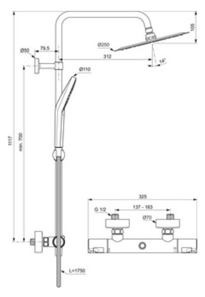 Ideal Standard Ceratherm sprchová sada na stěnu s termostatem s dešťovou sprchou chrom A7565AA
