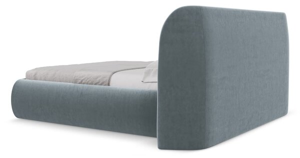 Světle modrá čalouněná dvoulůžková postel s úložným prostorem s roštem 160x200 cm Hauke – Makamii