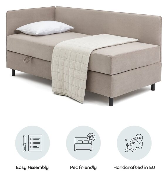 Čalouněná jednolůžková postel taupe s úložným prostorem s matrací 90x200 cm Avela – Bonami Selection
